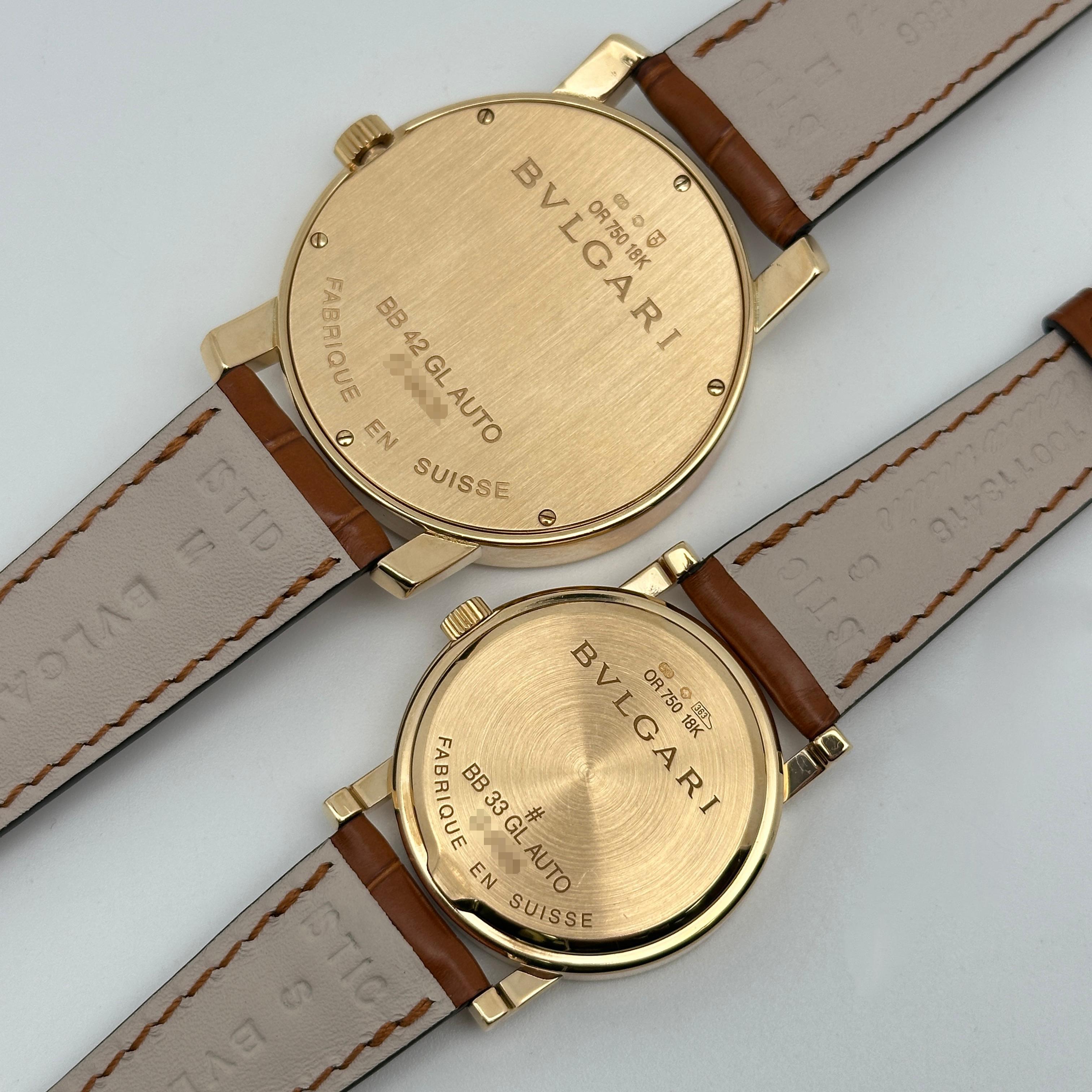 Bvlgari 18k Yellow Gold White Dial Leather Strap Automatic Watch His & Her Set 3