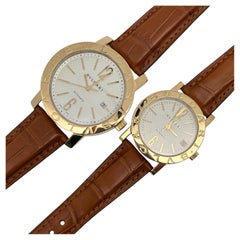 Bvlgari 18k Yellow Gold White Dial Leather Strap Automatic Watch His & Her Set