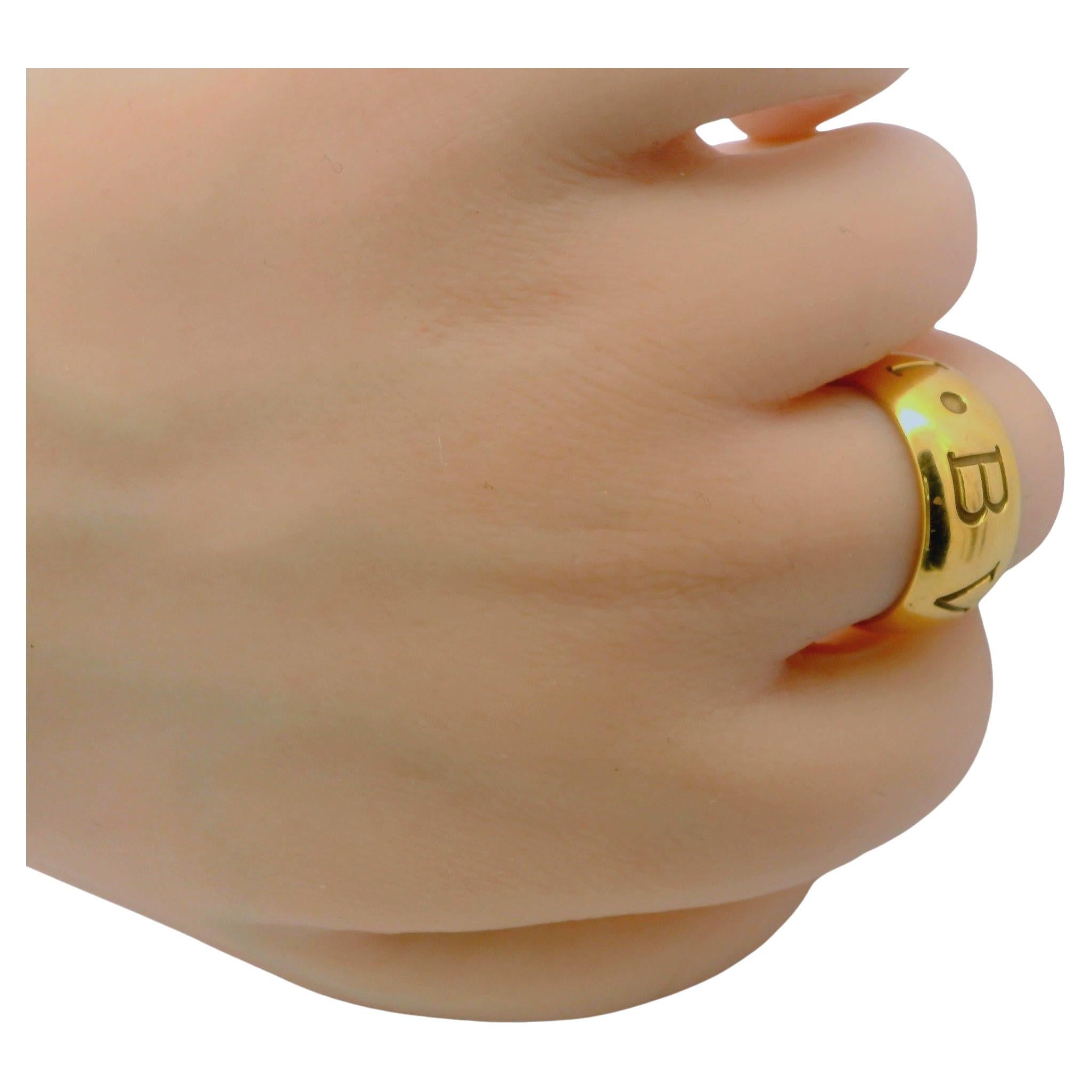 Bvlgari 18K Yellow Gold Wide Logo Band Size 59 For Sale