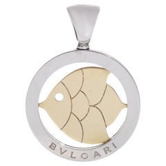 Retro Bvlgari 18kt. gold and stainless steel golden fish pendant Tondo collection 