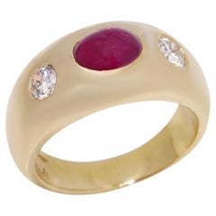 Bvlgari 18kt. gold three - stone Burma Cabochon ruby and diamond ring