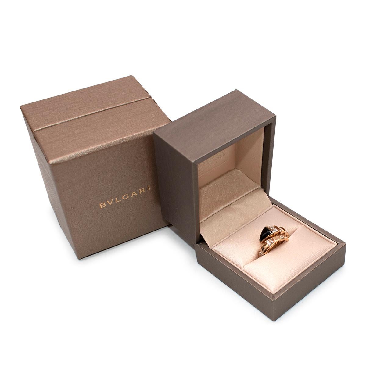 Bvlgari 18kt Rose Gold Diamond & Onyx Serpenti Viper Ring In Excellent Condition In London, GB