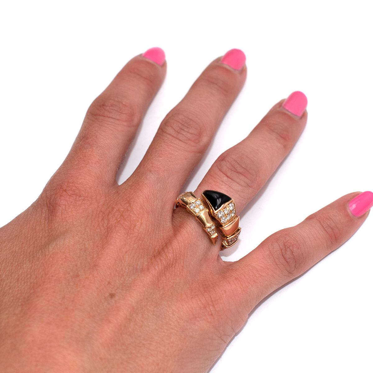 Women's Bvlgari 18kt Rose Gold Diamond & Onyx Serpenti Viper Ring