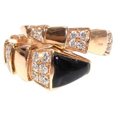 Bvlgari 18kt Rose Gold Diamond & Onyx Serpenti Viper Ring
