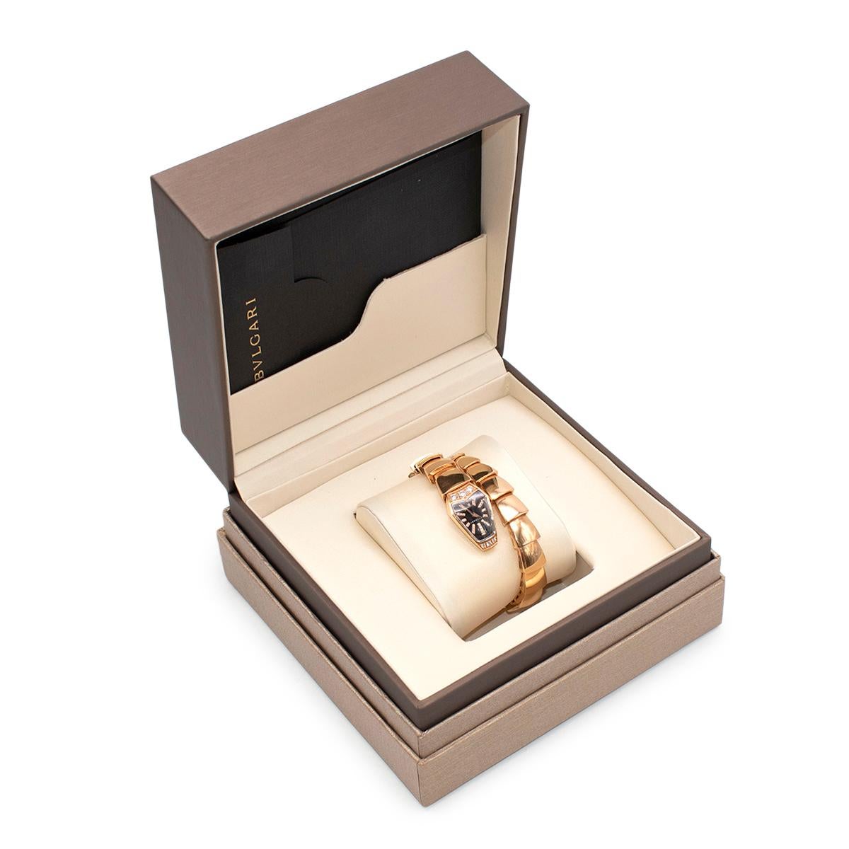 Private client split payment part 1 of 3 
Bvlgari 18kt Rose Gold Diamond Serpenti Jewellery Watch

-18kt rose gold case set with brilliant cut diamonds
- Black sapphire crystal dial with diamond indexes
- Quartz movement
- 30m water resistance
-