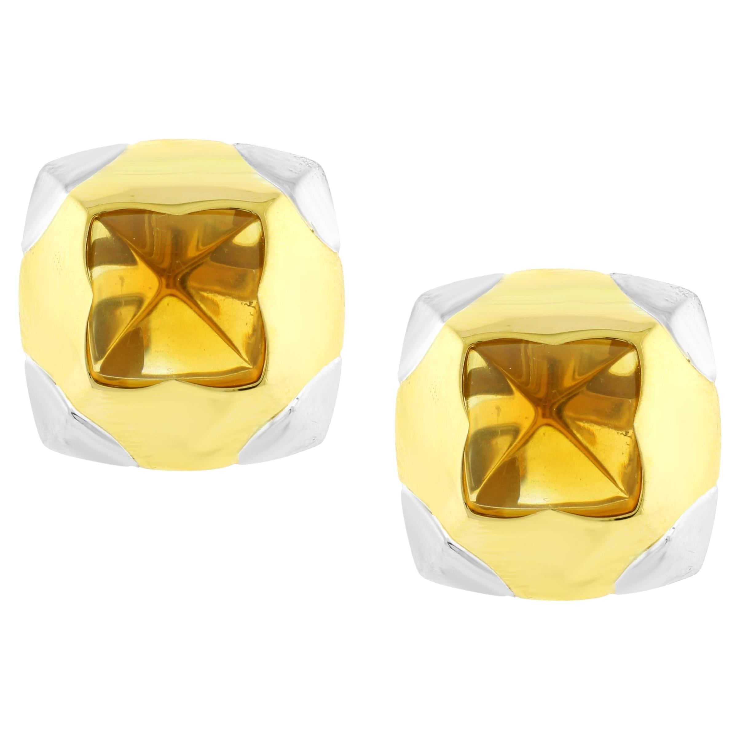 Bvlgari 18kt Yellow and White Gold Pyramid Citrine Earrings  For Sale