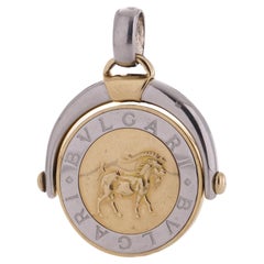 Vintage Bvlgari 18kt. yellow gold and steel Capricorn Zodiac sign flip medallion pendant