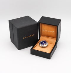 Bvlgari 1970 Roma Geometric Round Brooch in Sterling Silver with Lapis Lazuli