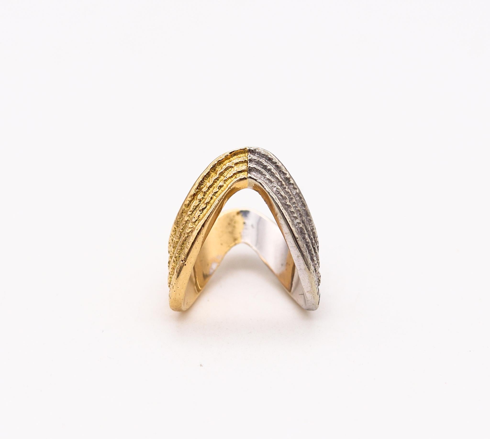 Bvlgari 1970 Roma Rare Geometric Textured Ring In Two Tones Of 18Kt Gold 1