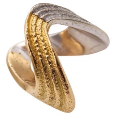 Bvlgari 1970 Roma Rare Geometric Textured Ring In Two Tones Of 18Kt Gold