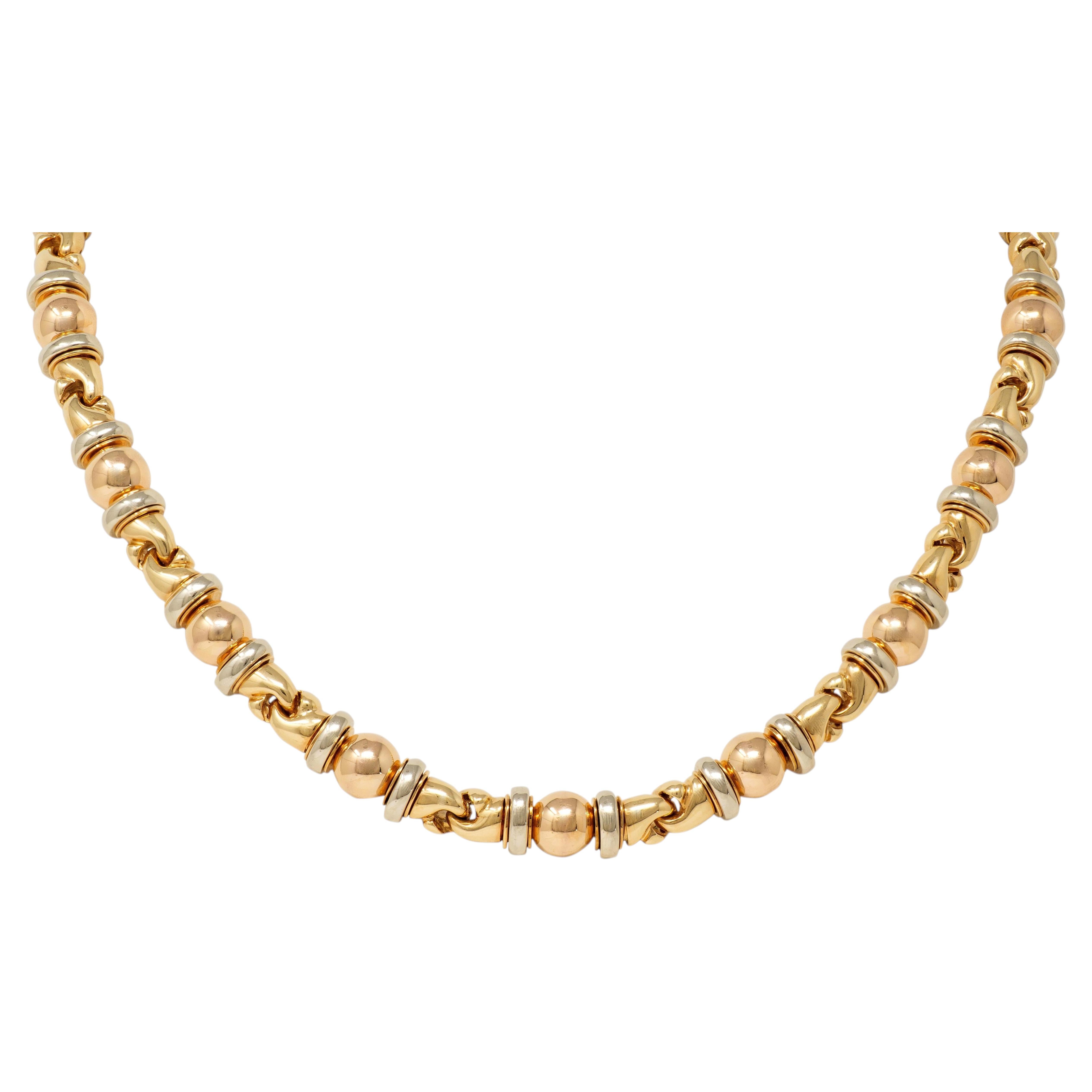 Bvlgari 1980's 18 Karat Tri-Colored Gold Vintage Gancio Link Chain Necklace