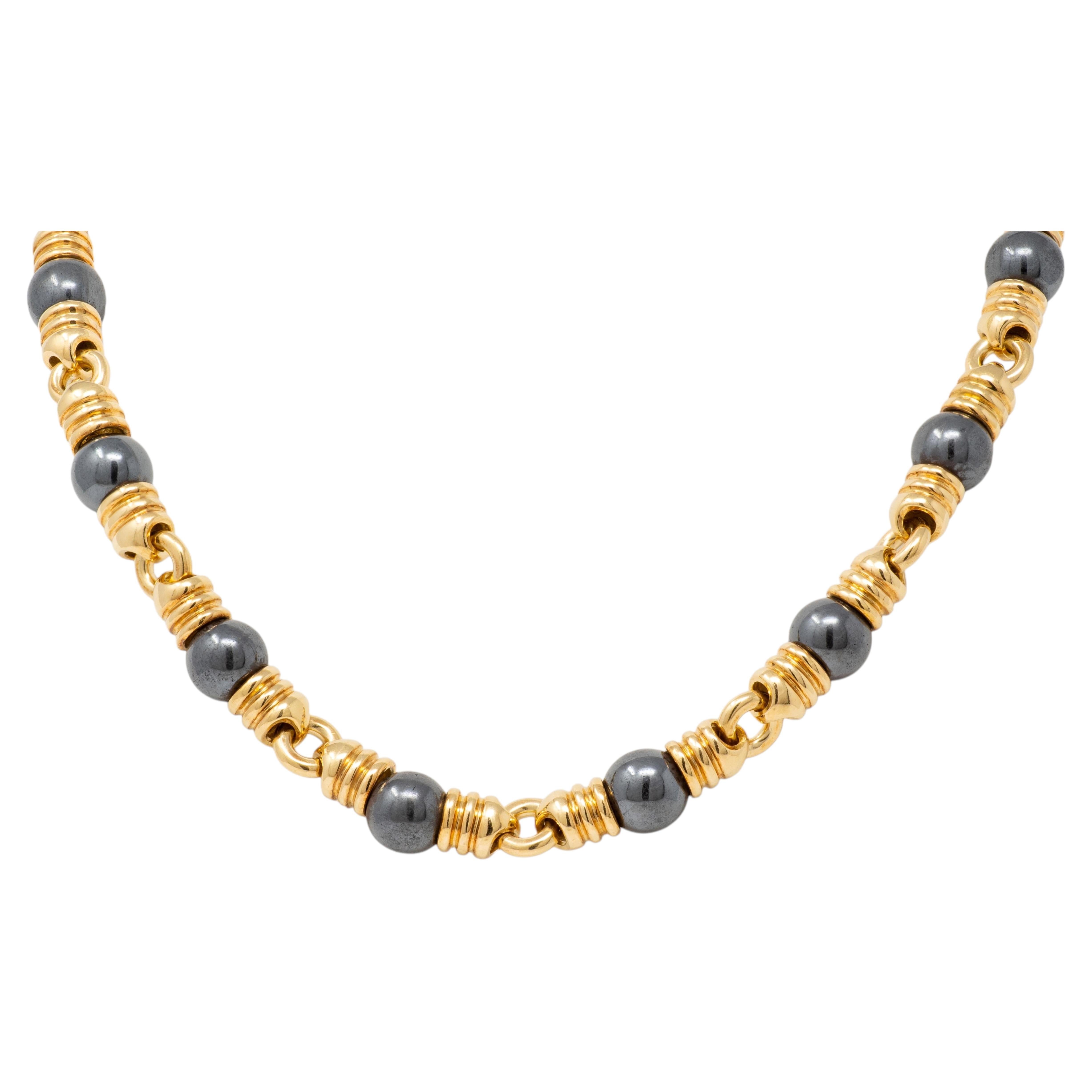 Bvlgari 1980's Hematite 18 Karat Yellow Gold Vintage Necklace