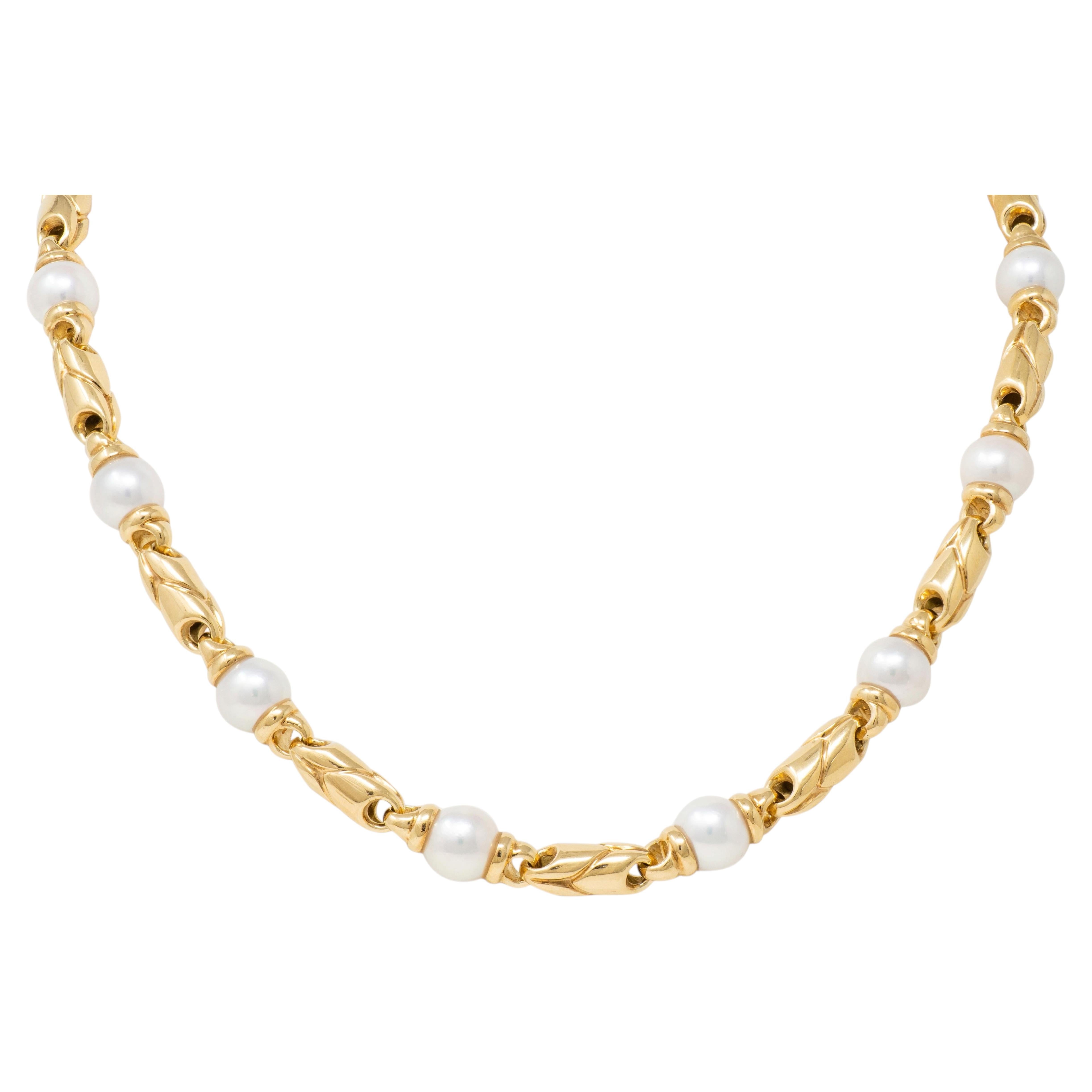 Bvlgari 1980's Pearl 18K Gold Vintage Doppio Passo Fancy Link Chain Necklace