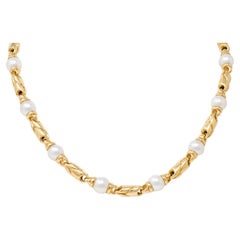 Bvlgari 1980's Pearl 18K Gold Vintage Doppio Passo Fancy Link Chain Necklace