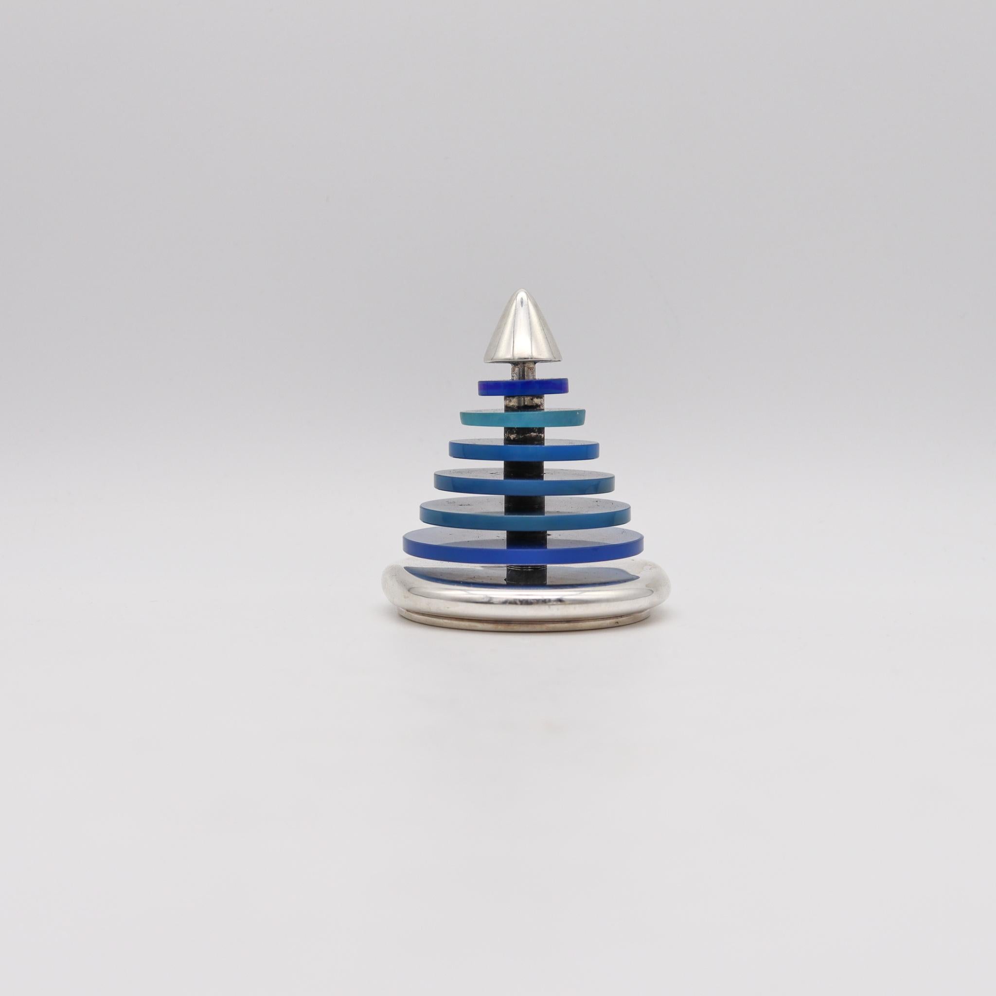 Bvlgari 1982 by Ettore Sottsass Memphis Desk Paper Weight in Sterling and Agates In Excellent Condition In Miami, FL