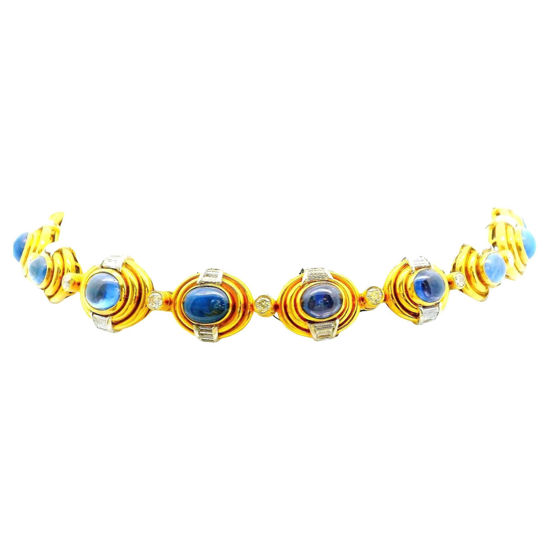 Bvlgari 20k Gold Vintage Sapphire Links with Diamonds Necklace im Angebot