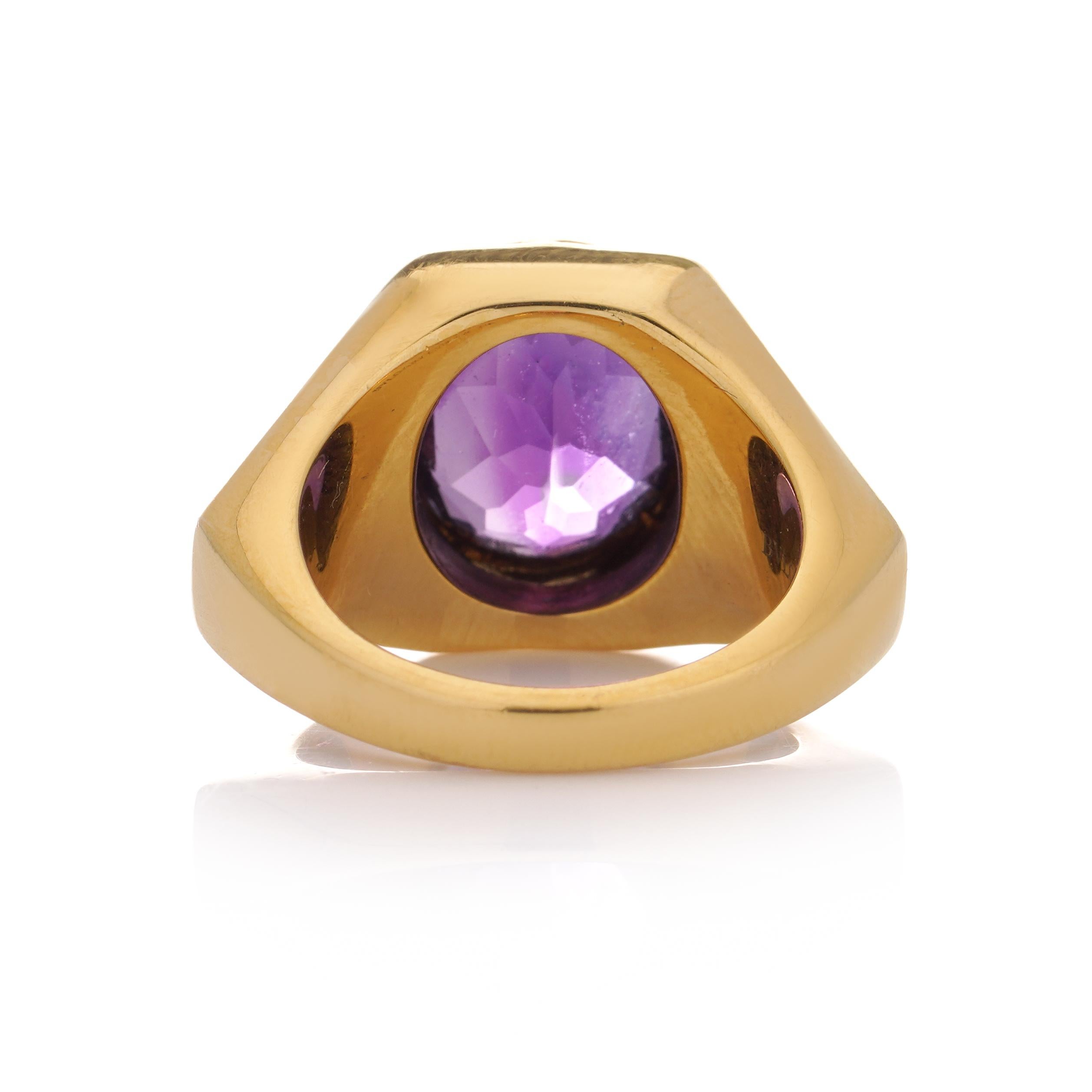Bvlgari 22kt. yellow gold geometric band ring set with an oval-cut amethyst For Sale 1