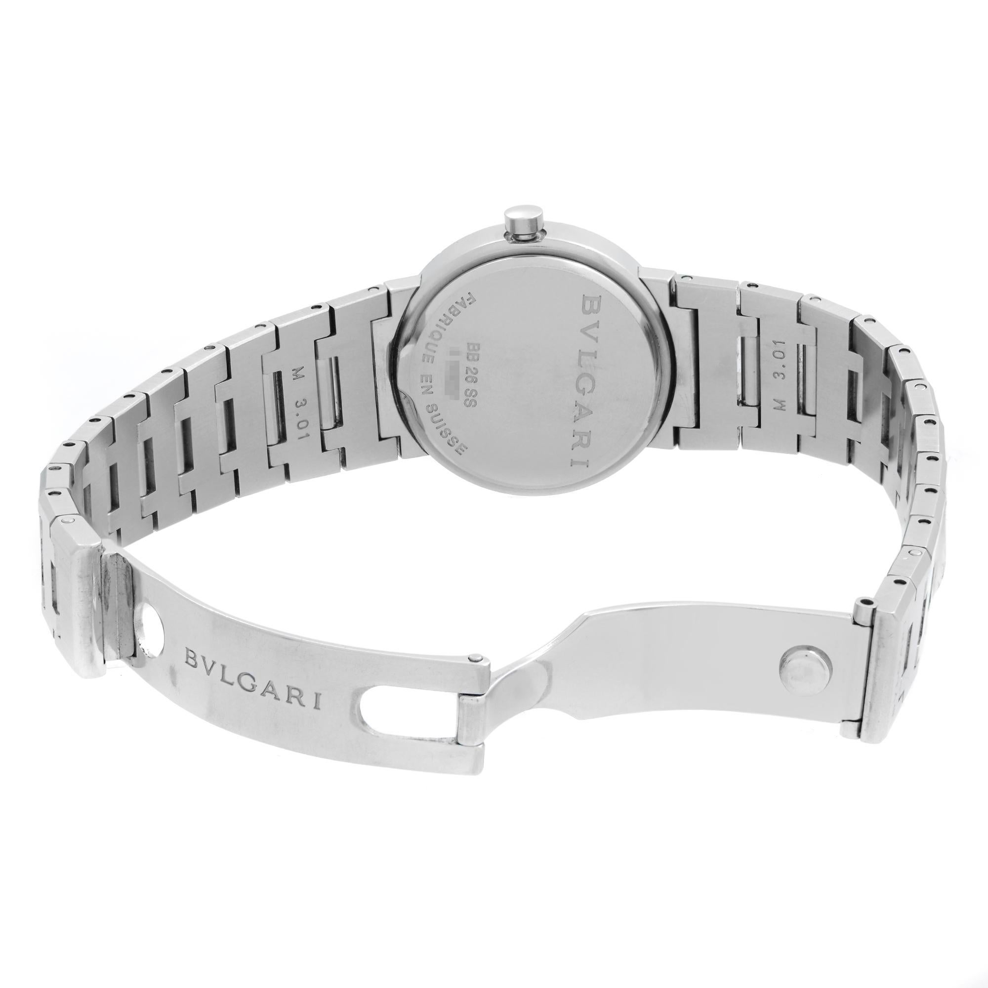 Bvlgari Stainless Steel Date Black Dial Ladies Quartz Watch BB26SS In Excellent Condition In New York, NY