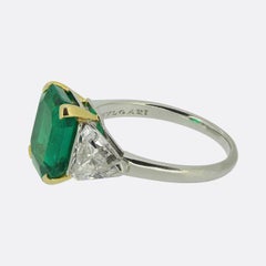 Bvlgari 4.16 Carat Colombian Emerald and Diamond Three-Stone Ring