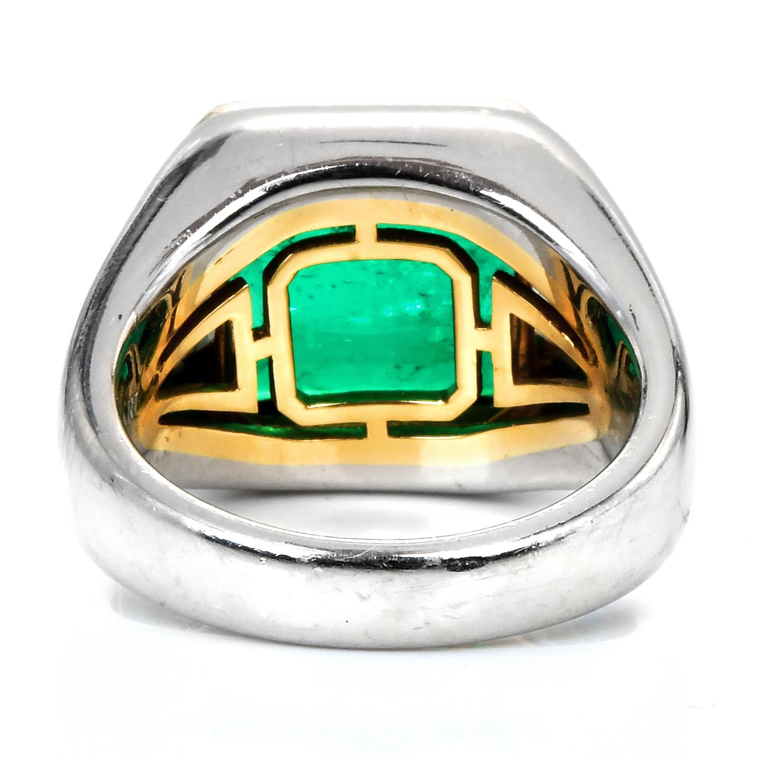 Emerald Cut Bvlgari 4.59cts Emerald Diamond Platinum Estate Pinky Bulgari Cocktail Ring For Sale