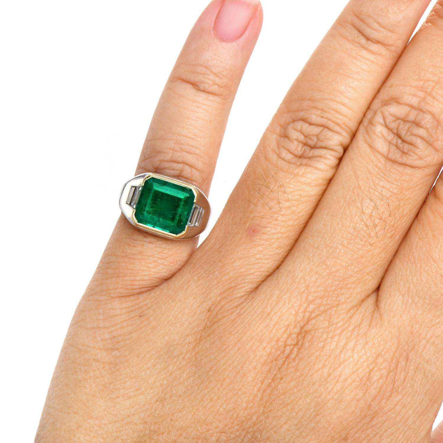 Women's Bvlgari 4.59cts Emerald Diamond Platinum Estate Pinky Bulgari Cocktail Ring For Sale