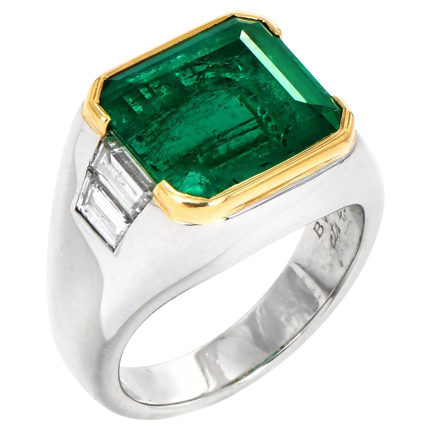 Bvlgari 4.59cts Emerald Diamond Platinum Estate Pinky Bulgari Cocktail Ring For Sale