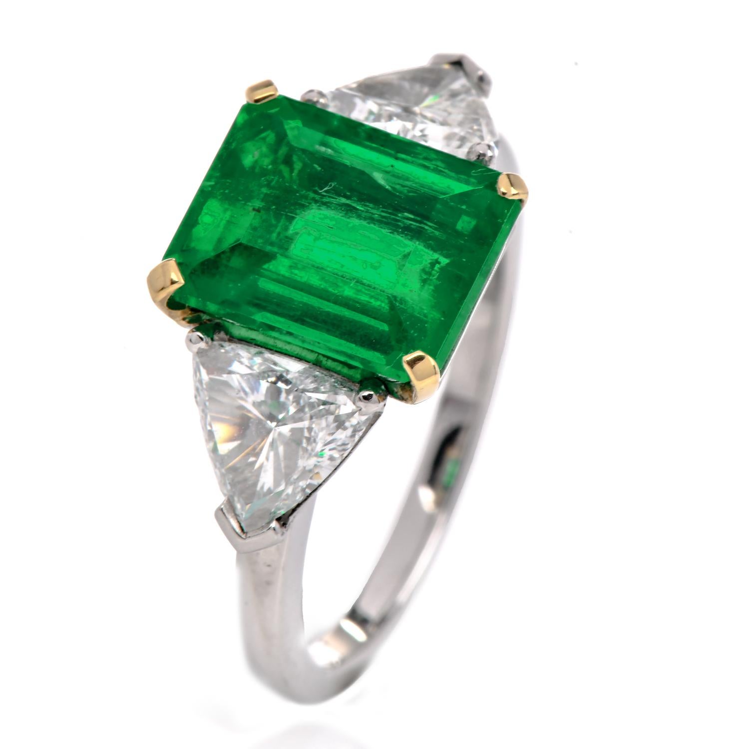 Women's BVLGARI 4.86 carats GRS Emerald Diamond Platinum Three Stone Ring