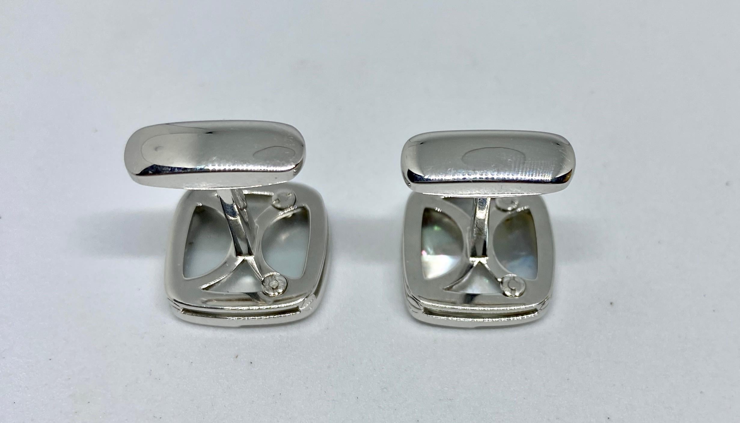 Art Deco Bvlgari Abstract Cufflinks in White Gold with Mother-of-pearl For Sale