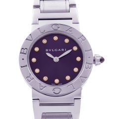 Bvlgari Acier Steel Purple Sunray Diamond Dial Quartz Ladies Watch BBL267SS/12