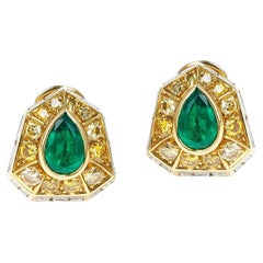 Bvlgari AGL Certified 3.15 Ct. Colombian Pear Emerald Earrings with Diamonds