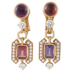 Bvlgari Allegra 18K Rose Gold 1.22ct Diamond, Amethyst, and Tourmaline Earrings