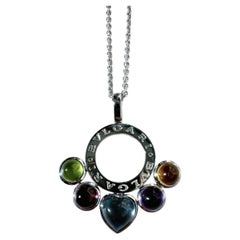 Bvlgari Allegra 18K White Gold Multi-Gemstone Heart Slide Pendant Necklace