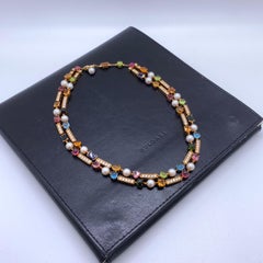 Bvlgari Allegra 18k Yellow Gold Pearls Diamonds & Multi-Gemstone Double-Strand N