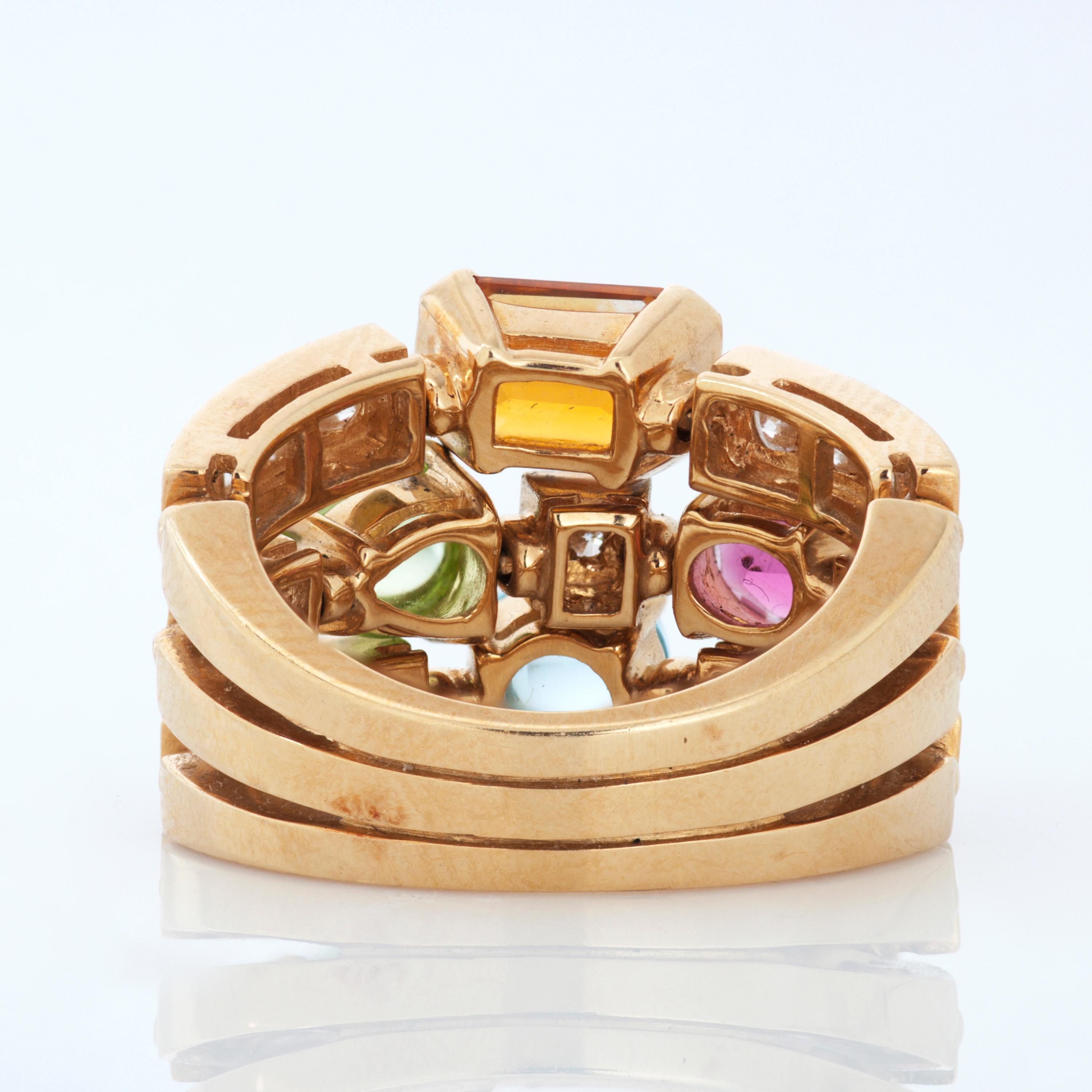 Bvlgari Allegra Diamond and Multi-Gemstone Ring in 18k Yellow Gold In Excellent Condition In Philadelphia, PA