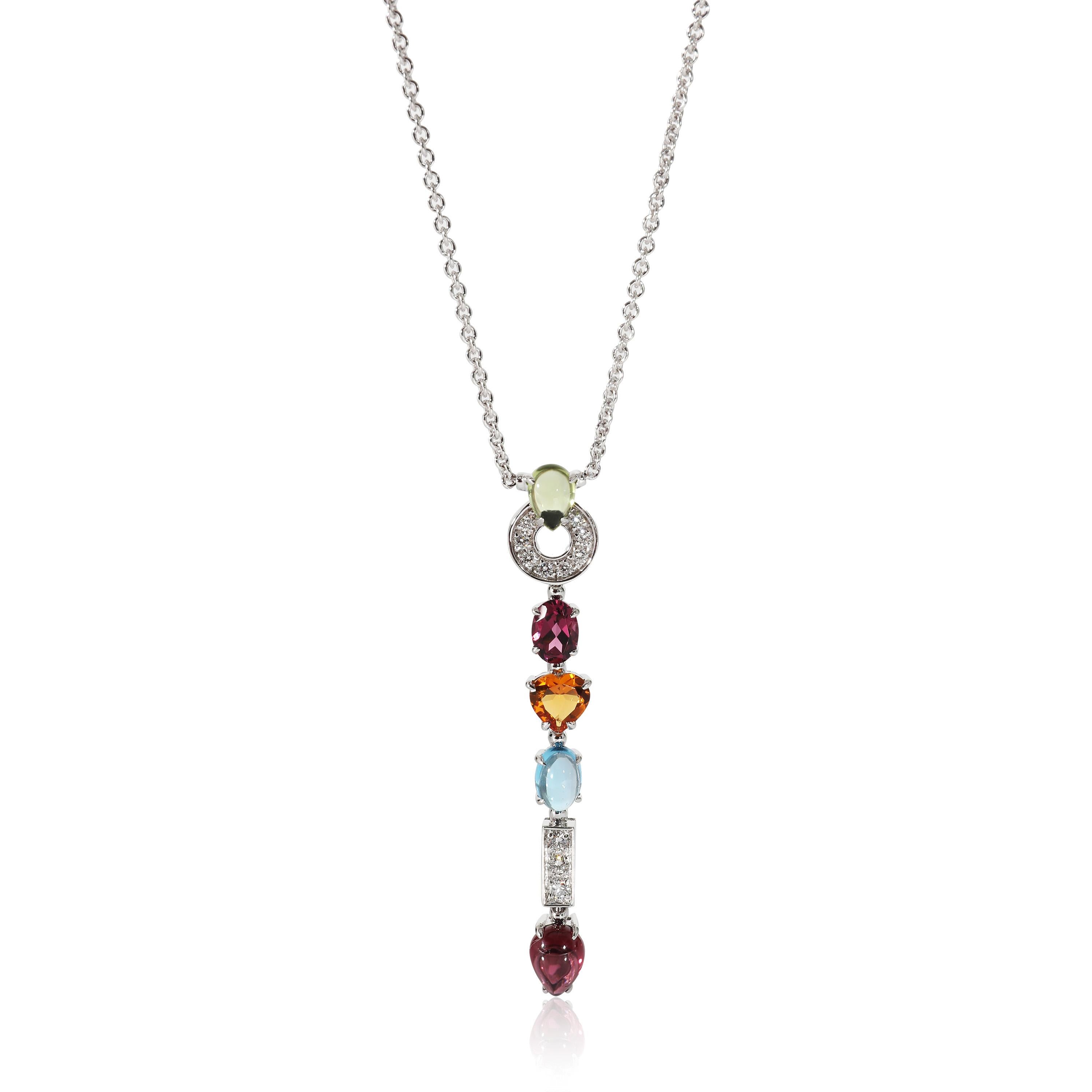 BVLGARI Allegra Diamond & Gemstones Pendant in 18k White Gold 0.3 CTW In Excellent Condition For Sale In New York, NY