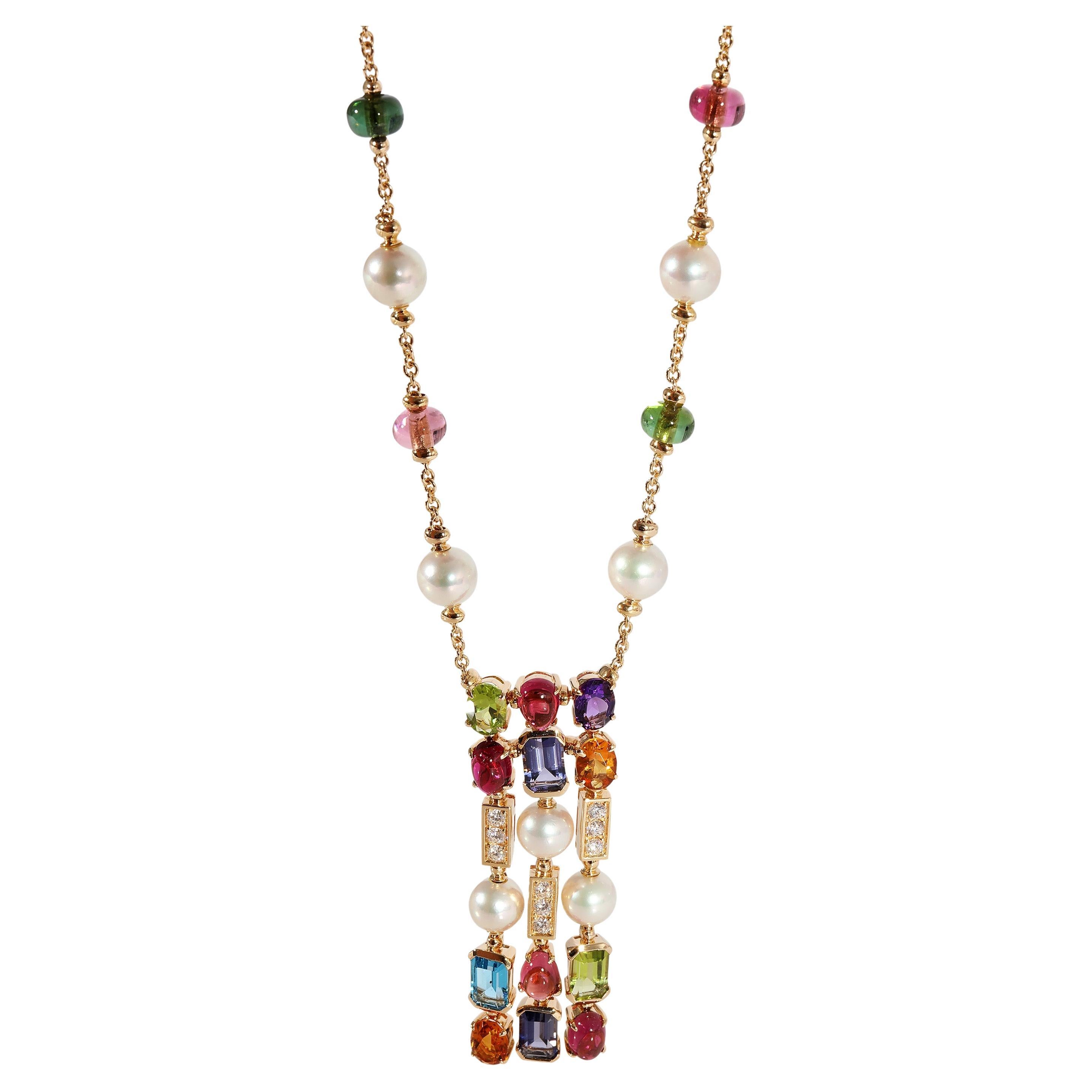 Bvlgari Seven Station Mixed Cabochon Gemstone Necklace in 18K Yellow ...