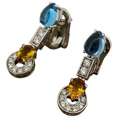 BVLGARI Allegra Multi-Edelstein-Ohrringe aus blauem Topas, Citrin und Diamant aus 18 Karat Weißgold