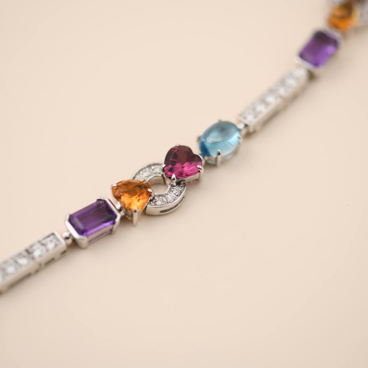 Bvlgari Allegra - Bracelet en or blanc 18 carats avec plusieurs pierres précieuses en vente 5