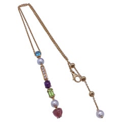 Bvlgari Allegra Multi-Gemstone Pearl and Diamond 18K Yellow Gold Pendant Necklac