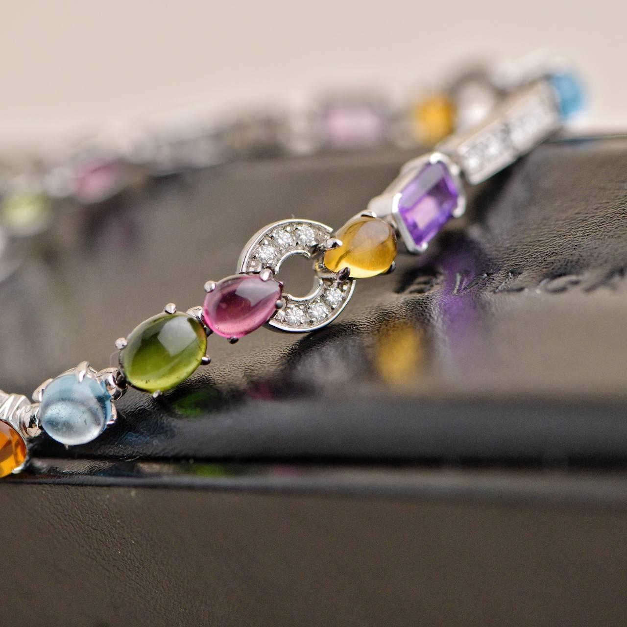 Bvlgari Allegra Multi-Gemstone White Gold Bracelet In Excellent Condition In Banbury, GB