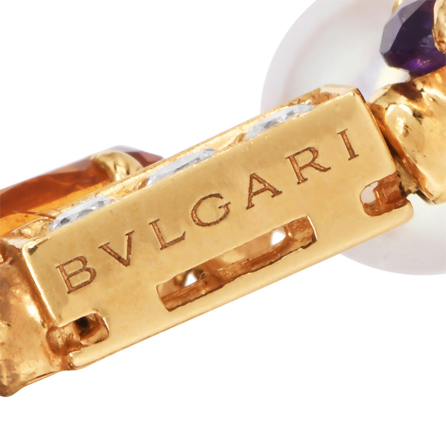 Modern Bvlgari Allegra Multistone & Pearl Drop 18K Gold Earrings For Sale