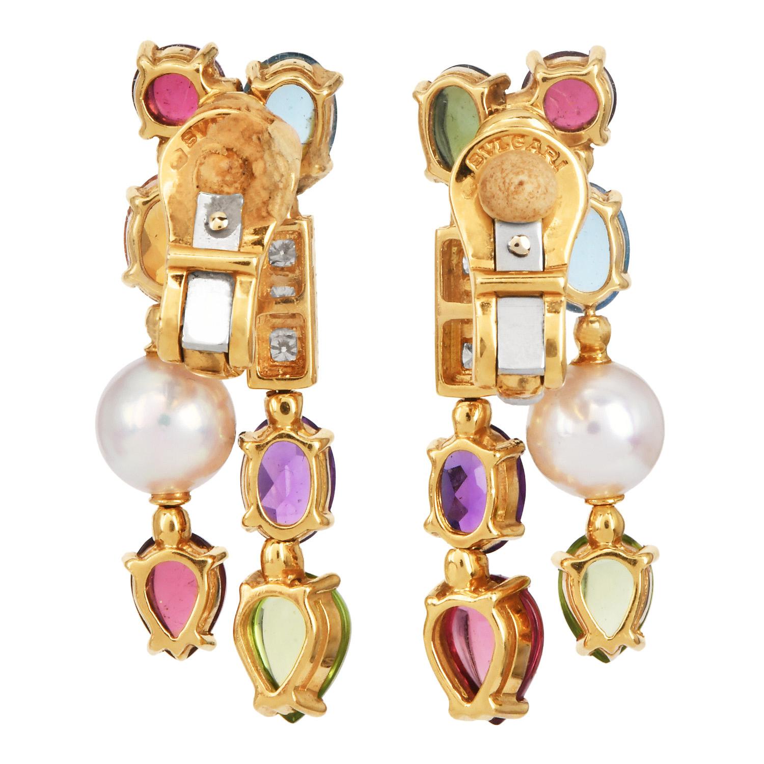 Women's Bvlgari Allegra Multistone & Pearl Drop 18K Gold Earrings For Sale
