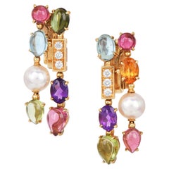 Bvlgari Allegra Multistone & Pearl Drop 18K Gold Earrings