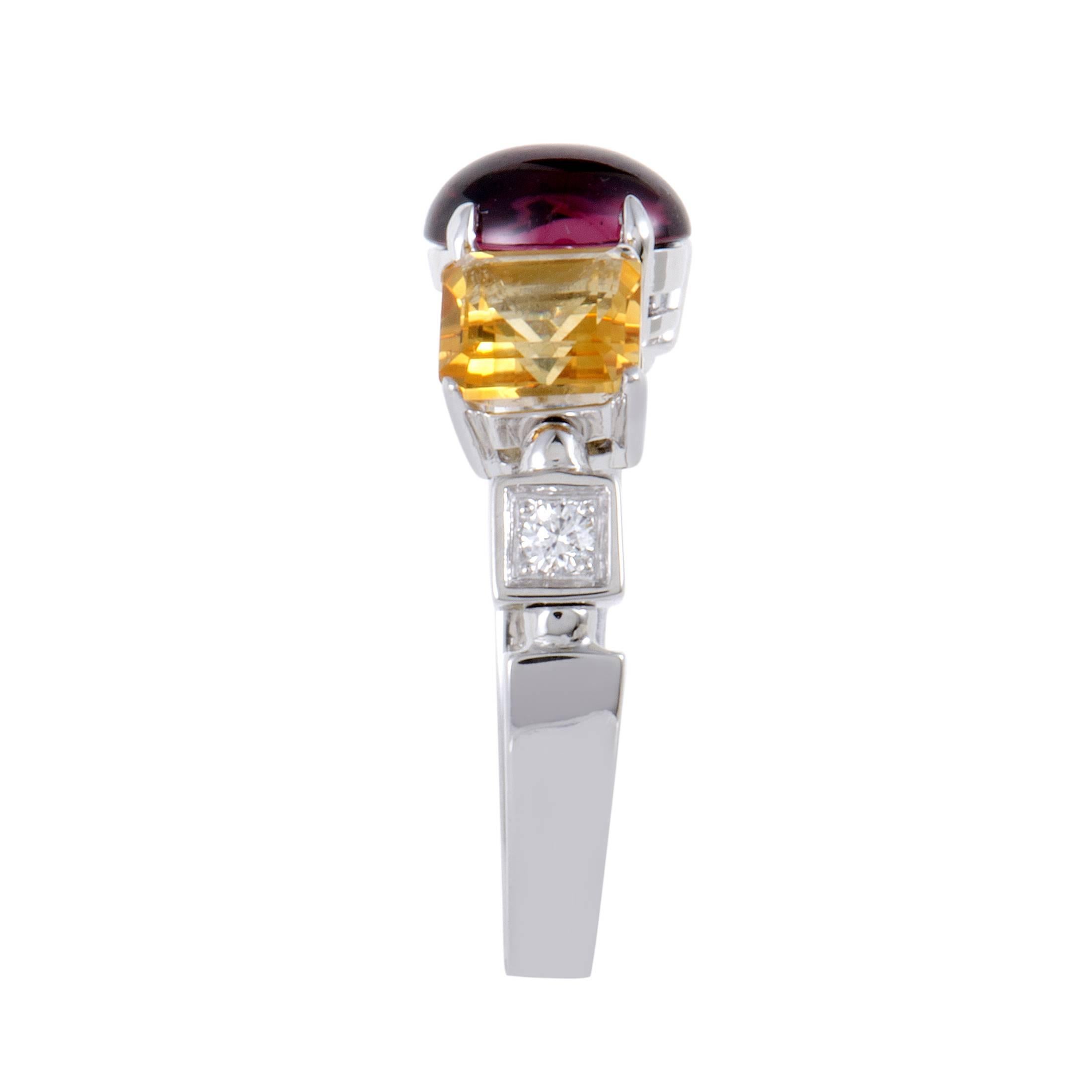 Bvlgari Allegra Women’s 18 Karat White Gold Diamond and Gemstone Band Ring In New Condition In Southampton, PA