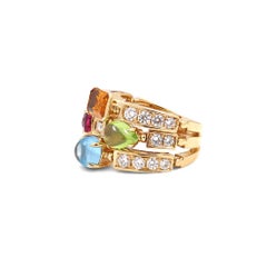 Bvlgari Allegra Yellow Gold Multi Stone Diamond Three Band Ring