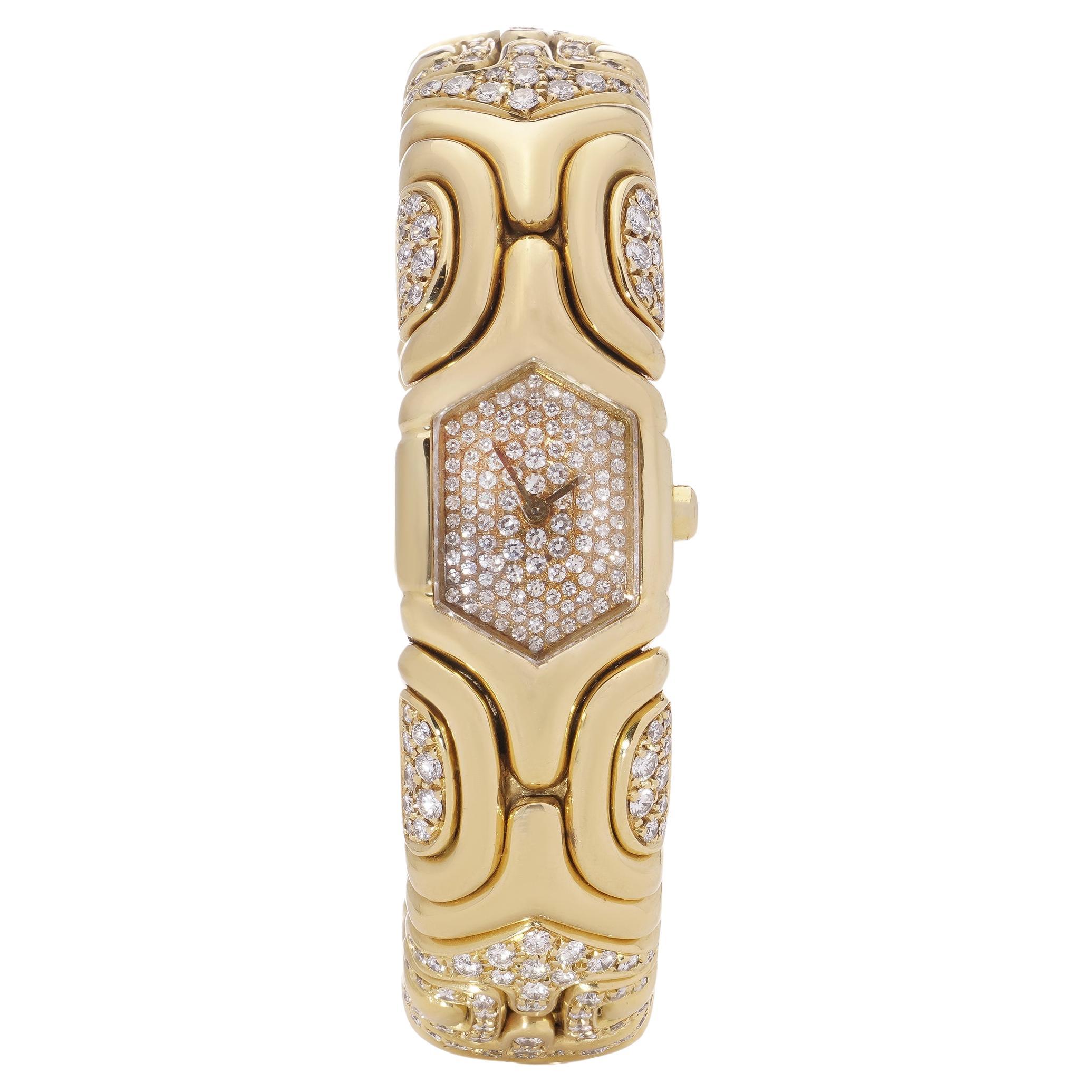 Bvlgari  'Alveare' 18kt. Yellow gold and Pavé set Diamond Watch-Bracelet For Sale