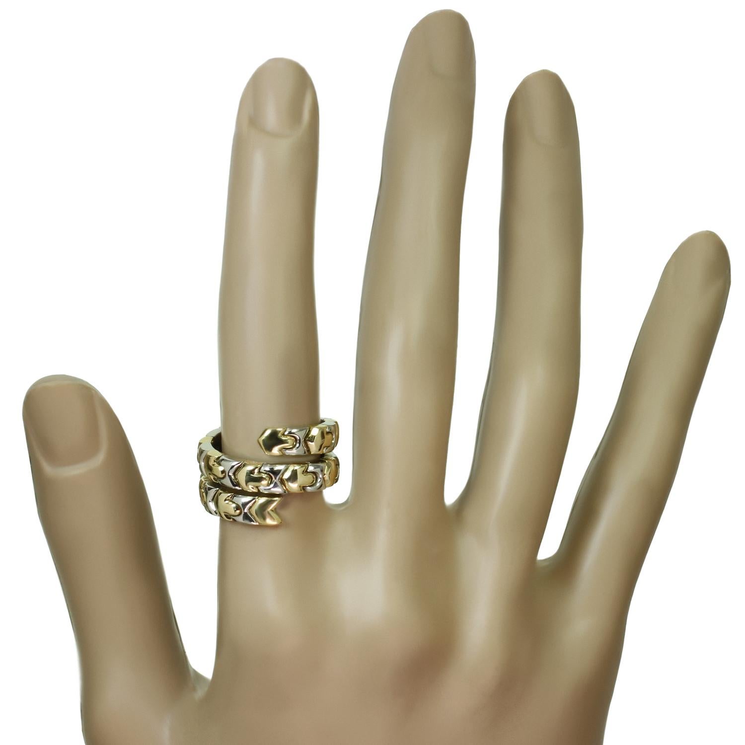Women's BVLGARI Alveare Yellow & White Two-Tone Gold Coil Ring Size 52 For Sale
