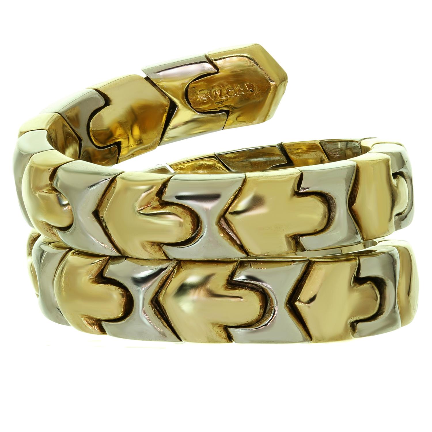 BVLGARI Alveare Yellow & White Two-Tone Gold Coil Ring Size 52 For Sale 1