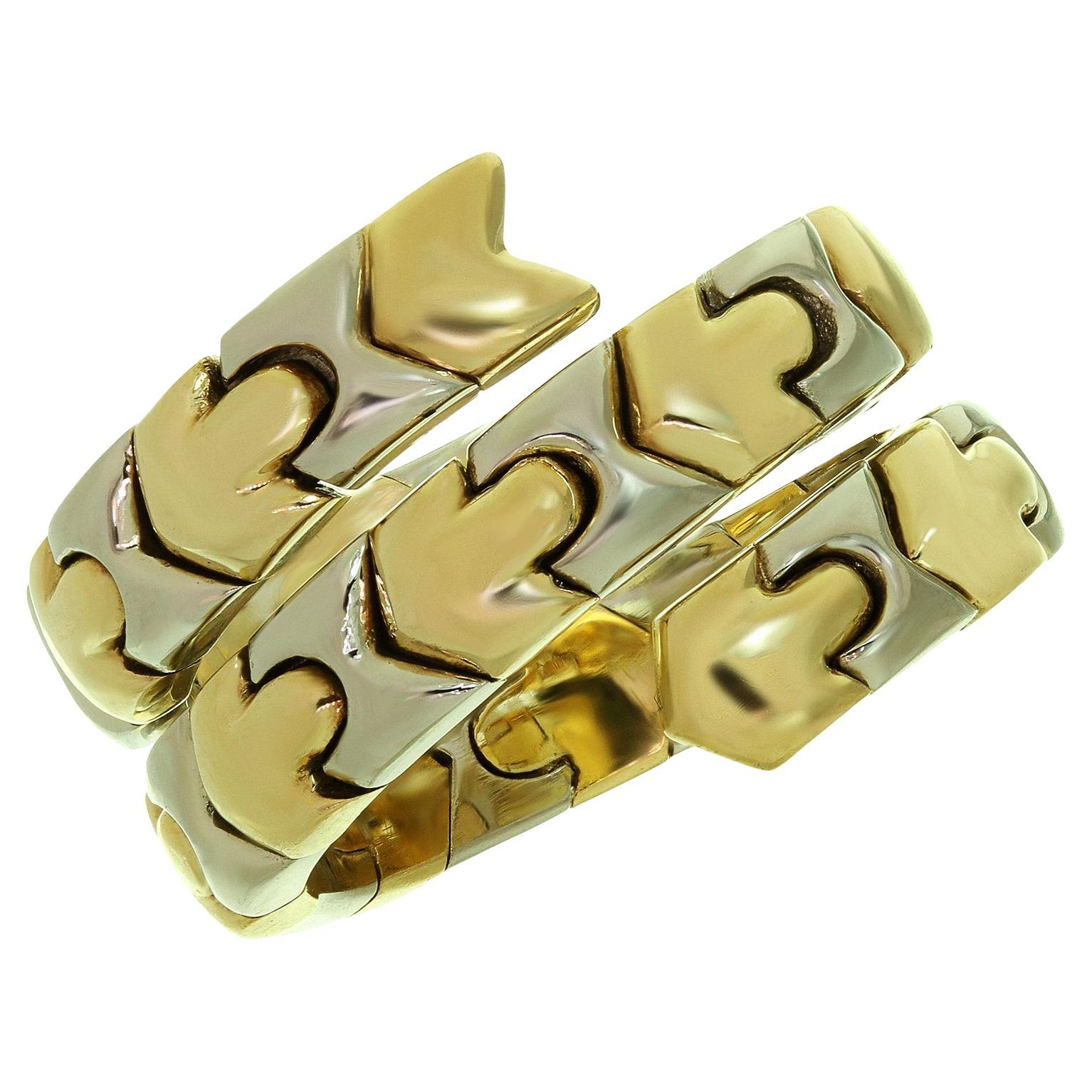 BVLGARI Alveare Yellow & White Two-Tone Gold Coil Ring Size 52