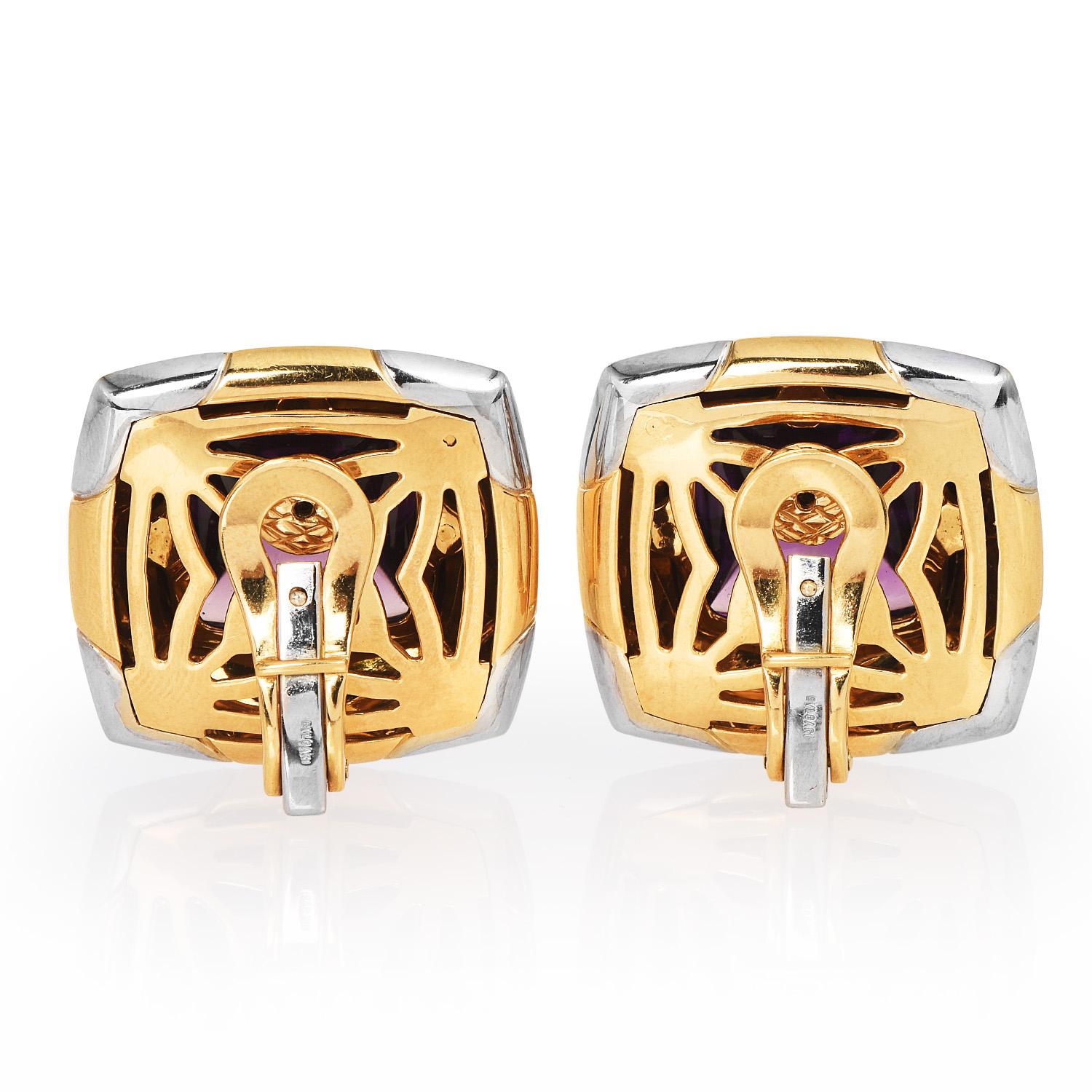 Bvlgari Amethyst 18K Gold Pyramid Collection Clip On Earrings In Excellent Condition In Miami, FL